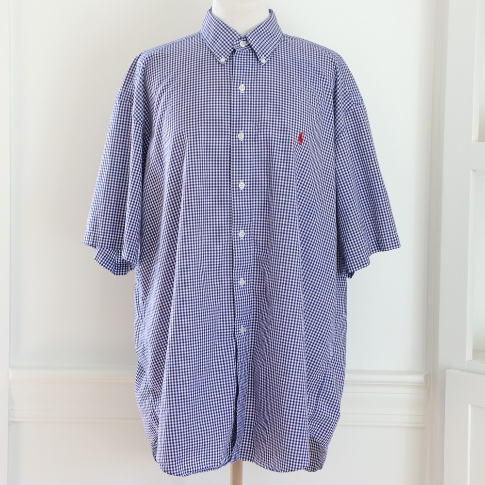 Ralph Lauren Men’s Purple Gingham Short Sleeve Button Down Blake Shirt Size XL